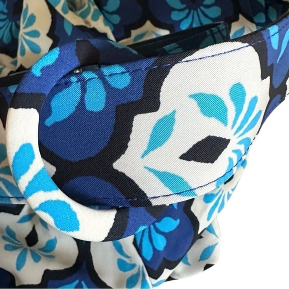 Zara Retro Belted Mini Dress XS NWT Blue 60s 70s Mod Print Long Sleeve High Neck - Picture 7 of 12